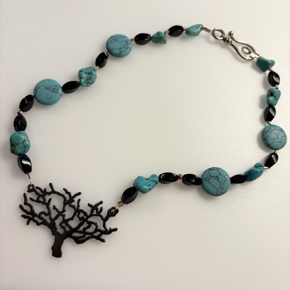 Turquoise Tree of Life Natural Stones Beaded Statement Necklace